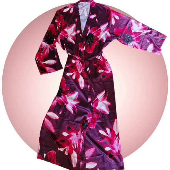 Victoria's Secret NWT Satin Long Wrap Robe Floral Ziggy print Size M/L - Picture 3 of 12